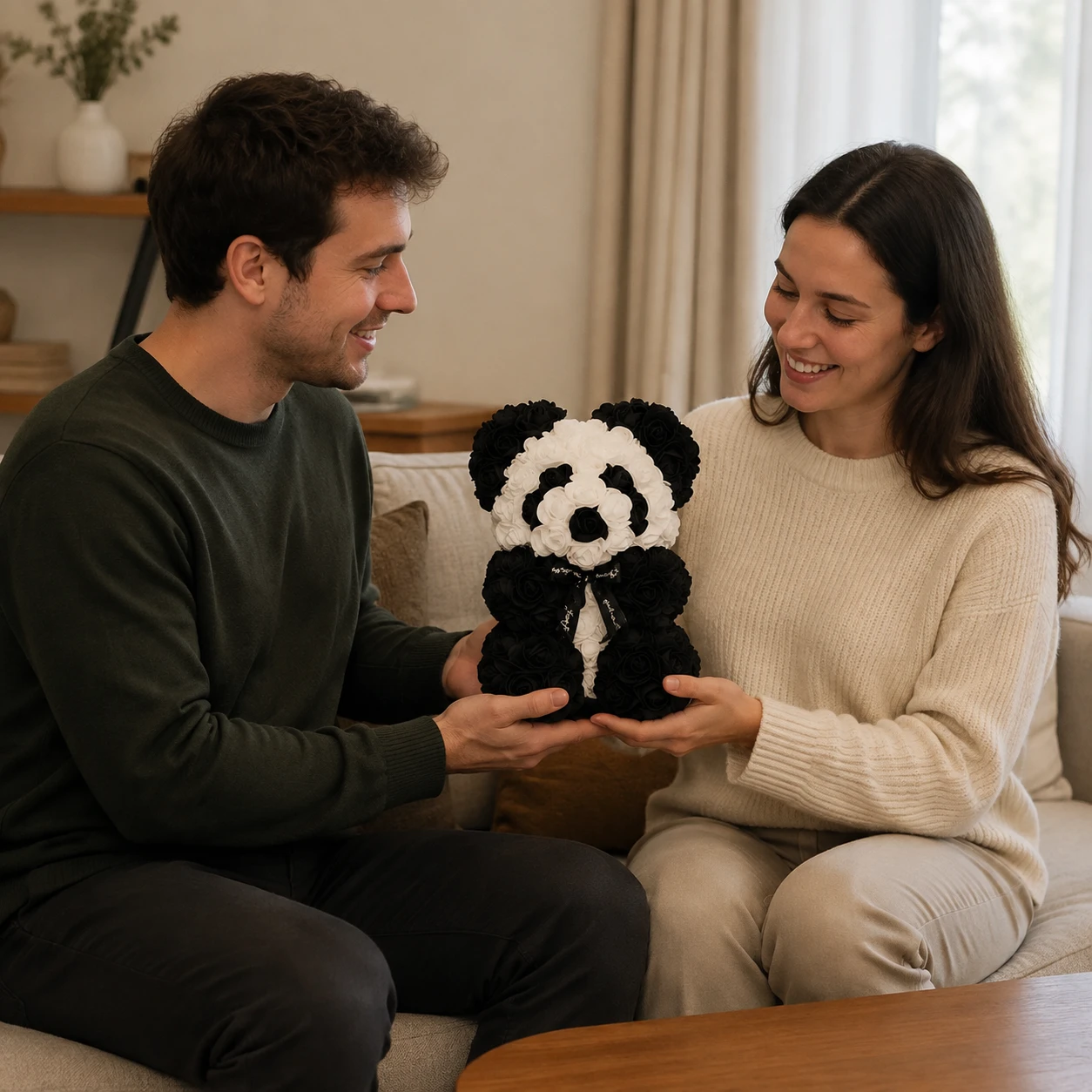 Panda od ruža sa mašnom